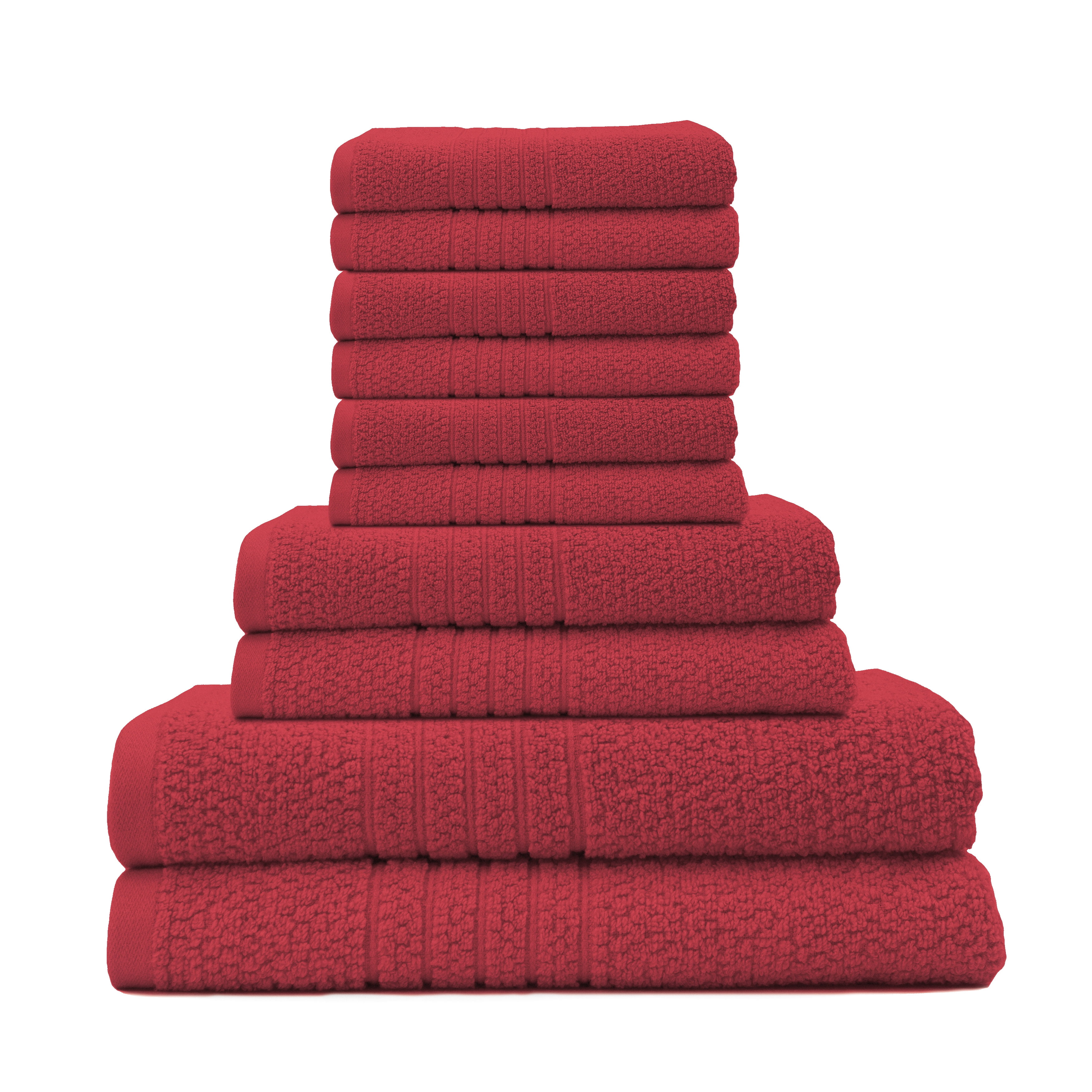 Softee 10-Piece 100% Cotton Bath Hand Wash Towel Set, Red