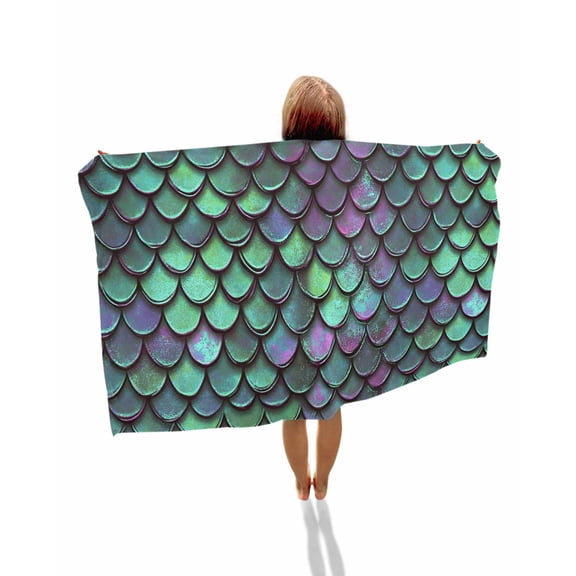 Coastal Teal Green Beach Towels Oversized Super Absorbent, Modern Ocean Mermaid Scales Lightweight Bath Towel Quick Dry Sets For Bathroom/Pool/Rv Camping/Beach Play/Gym Room/Picnic 31"x62"