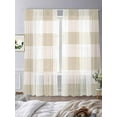 thumbnail image 3 of Beige Plaid Sheer Curtains 96 Inch Length 2 Panels Set for Living Room/Bedroom, Spring Summer Farmhouse Buffalo Checkered Curtain Sheers Drapes Rod Pocket Curtains Window Treatment Set 52''x96''x2, 3 of 7
