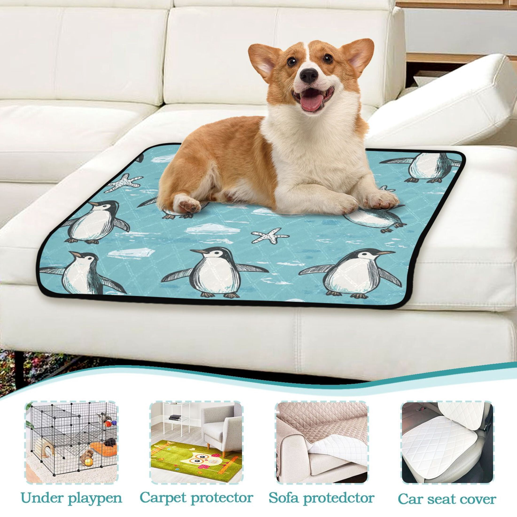Qxltty Penguin Starfish Figure Cat litter Pads Pet Set of 3 Diaper Mats Center Anti-leakage Layer Absorbent Soft and Comfortable