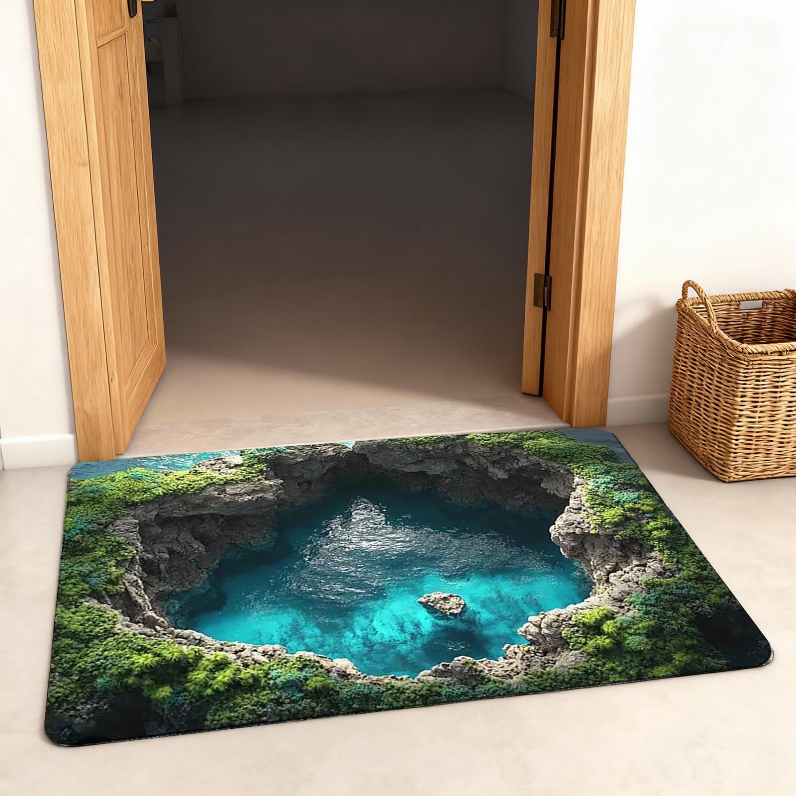 3D Optical Illusion Doormat, Super Absorbent & Non- Front Door Mat for Outside Entrance, Mud Bath Design Rug for Bathroom, Kitchen, and Home Decor