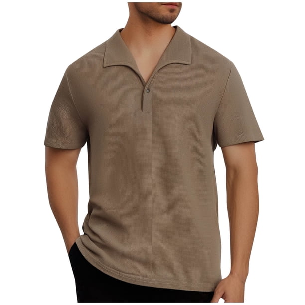 Camisas de Manga Larga para Hombres Botón de Solapa de Color Sólido Abajo Top Suelto, Blusa de Moda Casual Poliéster