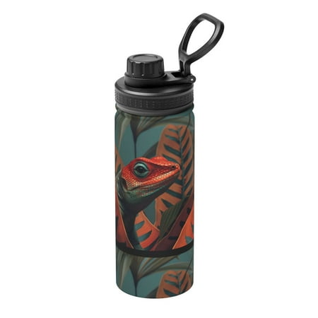 

Fuzoiu Colorful Reptile And Leaves Print 18oz Sports Insulated Kettle Stainless Steel Vacuum Water Bottle Leakproof Sport Flask