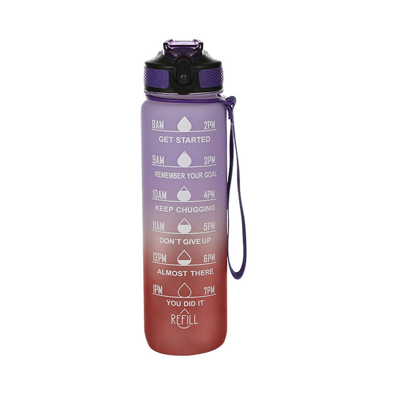 32 oz Sports Water Bottle with Straw Motivational Time Marker Leakproof BPA Free, Purple