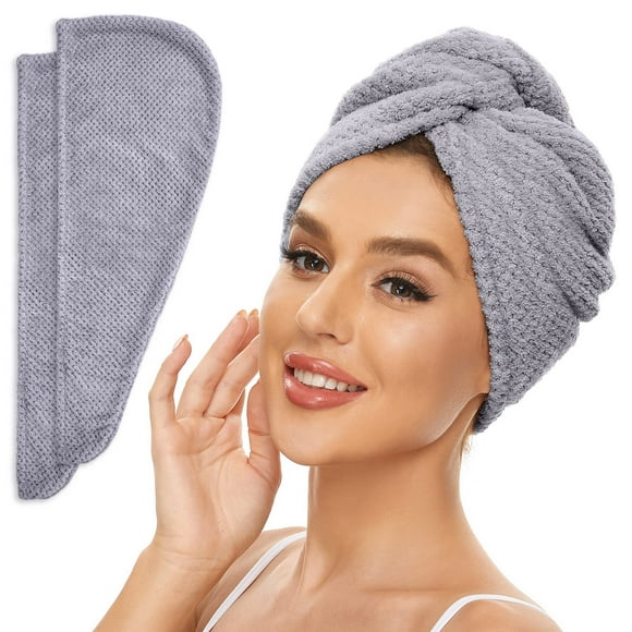 Simplefield Paquete De 2 Toallas De Microfibra Para El Cabello Para Mujer, Antiencrespamiento, Turbante De Cabello De Secado Rápido Para Todos Los Estilos De Cabello, Absorbente Y Liviano (Gris)