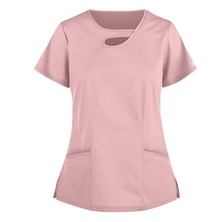 

Yubatuo Women Plus Size Scrubs Top with Pockets V-Neck Short Sleeve Animal Print Work Blouse for Women Pink XL