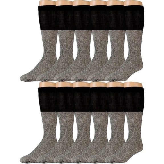 Yacht & Smith Loose Fit Non-Binding Soft Cotton Diabetic Crew and Ankle Socks, Bulk Value Pack (12 Pairs Gray/Black Top, Women (9-11))