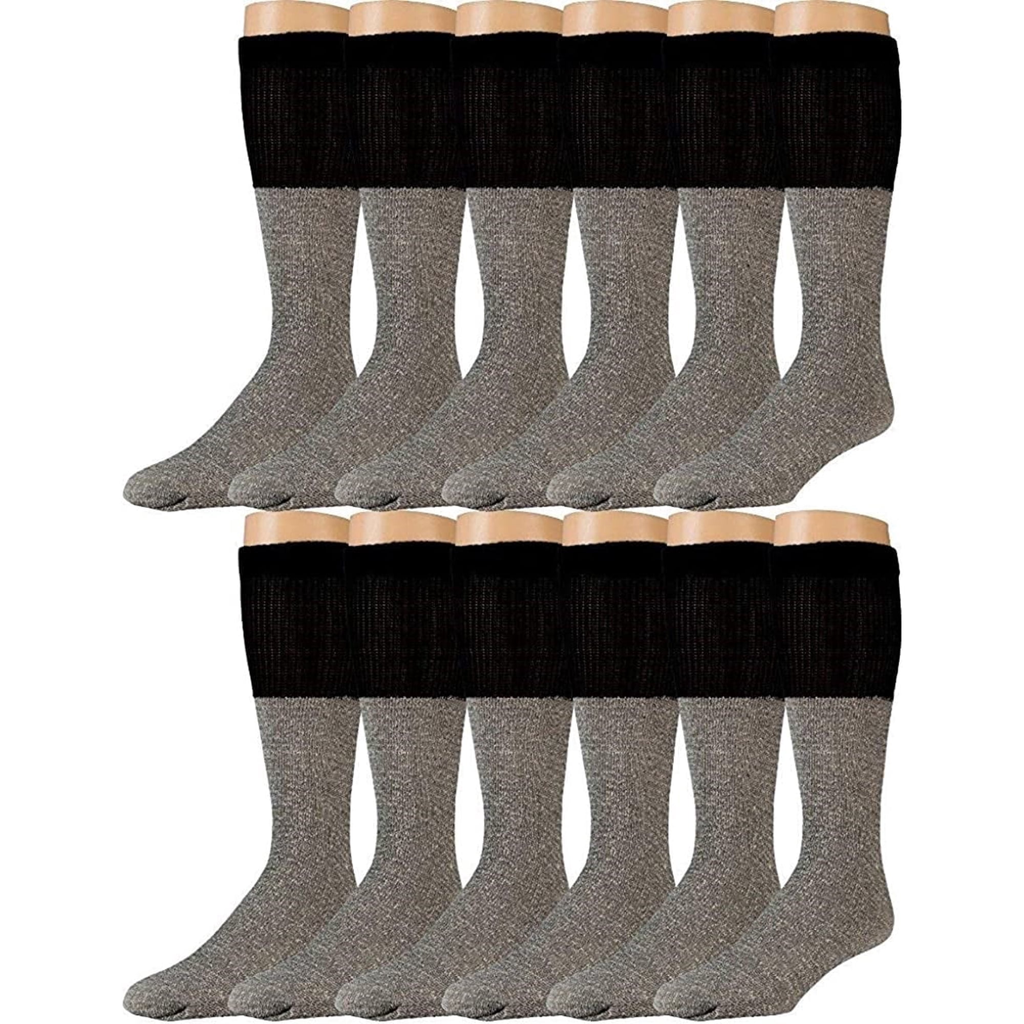 Yacht & Smith Loose Fit Non-Binding Soft Cotton Diabetic Crew and Ankle Socks, Bulk Value Pack (12 Pairs Gray/Black Top, Women (9-11))