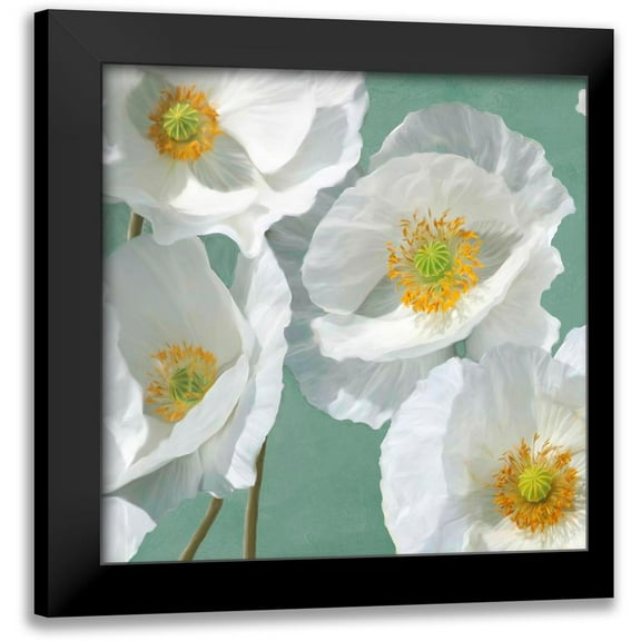 Leonardo, Sanna 12x12 Black Modern Framed Museum Art Print Titled - Poppies on Mint I