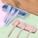 thumbnail image 2 of Paquete de 2 cubiertos portátiles reutilizables con paja de trigo, cuchara, tenedor, vajilla para viajes, Picnic (azul, rosa), 2 of 5