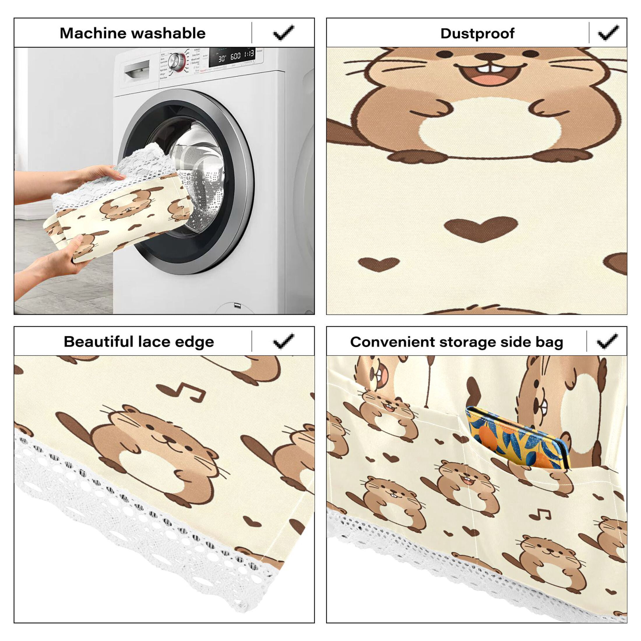 Wobogo Kawaii Beaver Washing Machine Cover Dustproof Washer Dryer Cover Waterproof Laundry Room Decorative Protector