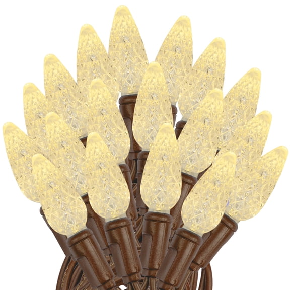 Novelty Lights Warm White C6 LED Christmas String Lights 70 Strawberry Bulbs (Brown Wire, 24 Feet)