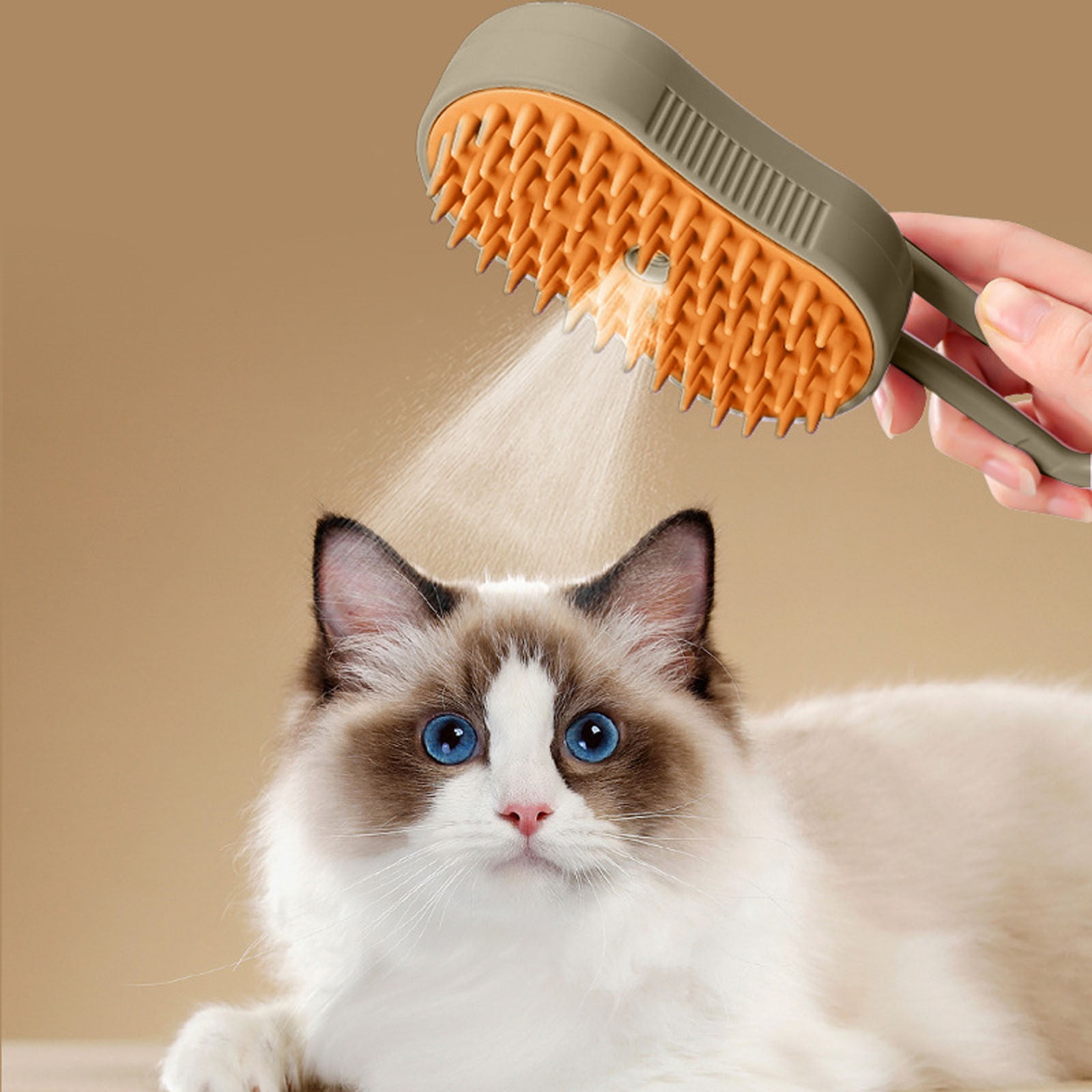 Pet Spritz Brush for Cats Spritz Defur Comb Cat Steam Brush for Massaging and Cleaning Shedding for Long and Short Hair Cats and Dogs Grooming Tool,Khaki
