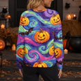 thumbnail image 6 of Halloween Cardigan Sweaters for Women Novelty Halloween Pumpkin Womens Cardigan Sweaters Knit Button Down Cropped Long Sleeve Fall Fashion Plus Size Cardigan Outwear Purple Pink 5XL, 6 of 6