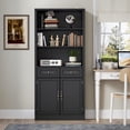 thumbnail image 6 of PUFFCAFE Bookcase with Doors & Drawers,Wood Book Shelf with Storage Cabinet,3 Tier Display Shelves,Metal Handles,Black Tall Book Case, 6 of 7