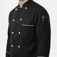 thumbnail image 2 of Men’s 3/4 Sleeve Black Chef Coat with Black Piping, Double-Breasted Kitchen Uniform Jacket, Size [XS–6XL], 2 of 6