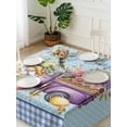 thumbnail image 3 of Easter Suqare Tablecloth - 54 x 54 Inch, Gnomes Colorful Dots Eggs Truck Flowers Blue Plaid Waterproof & StainResistant Tablecloth, Washable Oil-proof Table Cover for Dining/Party/Wedding/Buffet, 3 of 9