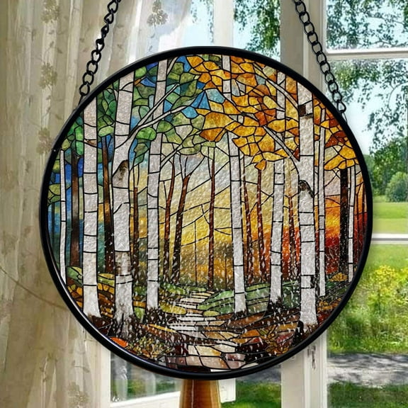 White Birch Trees Glass Suncatcher, Handcrafted Nature-Inspired Decor for Home, Unique Gift for Nature Lovers, Home decoration, Stained Glass Ornament 2025, Holiday Decoration,