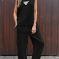 thumbnail image 5 of Spring Summer New Solid Color Sleeveless Cotton And Linen Women's Suit Simple Fashion Pocket Casual Long Pants Female 2piece Set, 5 of 5
