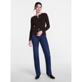 thumbnail image 3 of Scenario Women's and Women's Plus Ribbed Crewneck Cardigan Sweater, Lightweight, Sizes XS-4X, 3 of 6