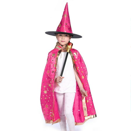AkoaDa Boy Girl Kids Children Halloween Costumes Witch Wizard Cloak Gown Robe With Hat Cap Stars Fancy Dress Up Cosplay Chirstmas