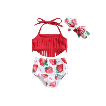 

Toddler Baby Girls 3 Piece Swimsuits Tassels Sleeveless Bikini Set Summer Bathing Suits Swimwear Beachwear
