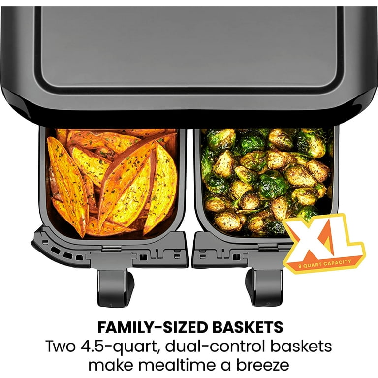 Chefman Turbofry Dual Basket Air Fryer w/ Digital Touch Display, 9 Qt  Capacity - Black, New 