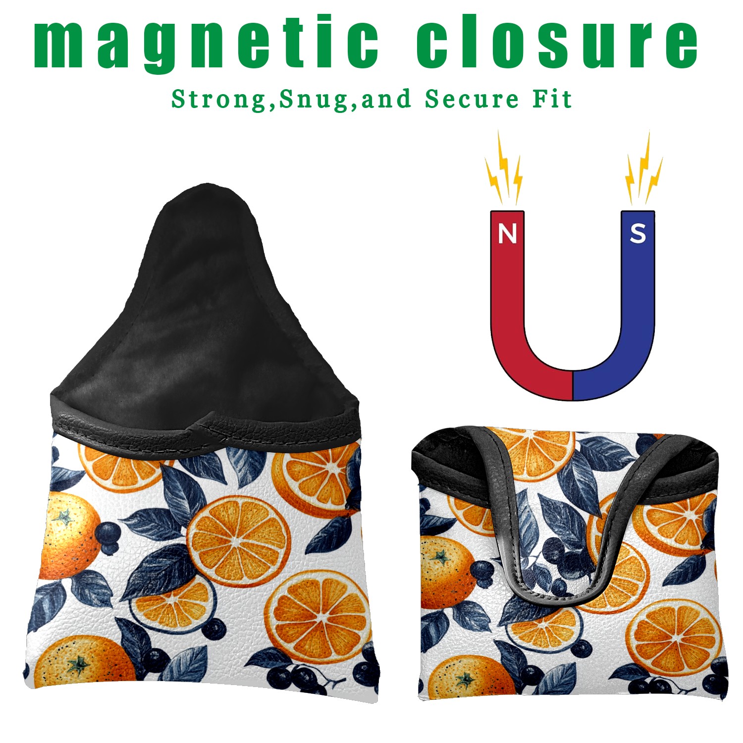 Golf Mallet Putter Cover Premium Leather Waterproof Golf Putter Head Cover with Magnetic Closure Orange Berries