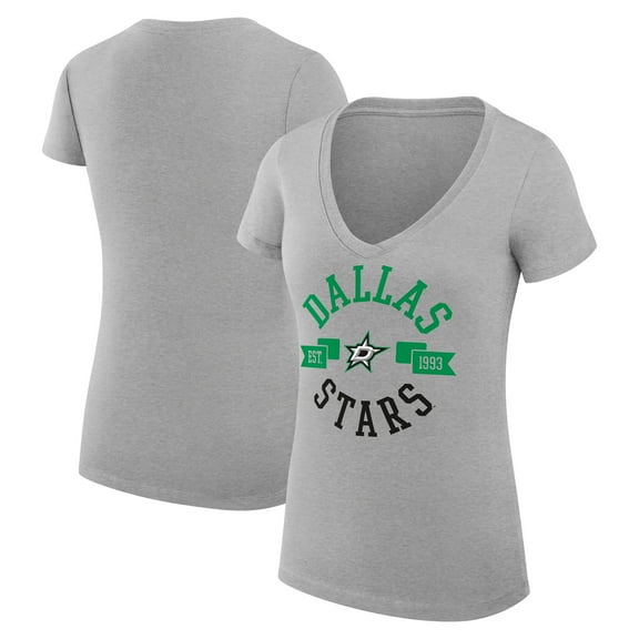 Women's G-III 4Her by Carl Banks Heather Gray Dallas Stars Super-Slim Fit Lightweight City Graphic V-Neck T-Shirt