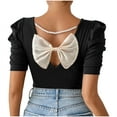 thumbnail image 1 of Plebaso T-shirts Mignons pour Femmes, Dos à Nœud, T-Shirts Ajustés, Manches Courtes Bouffantes, Col Rond Décontracté, T-Shirt Tendance, 1 of 7