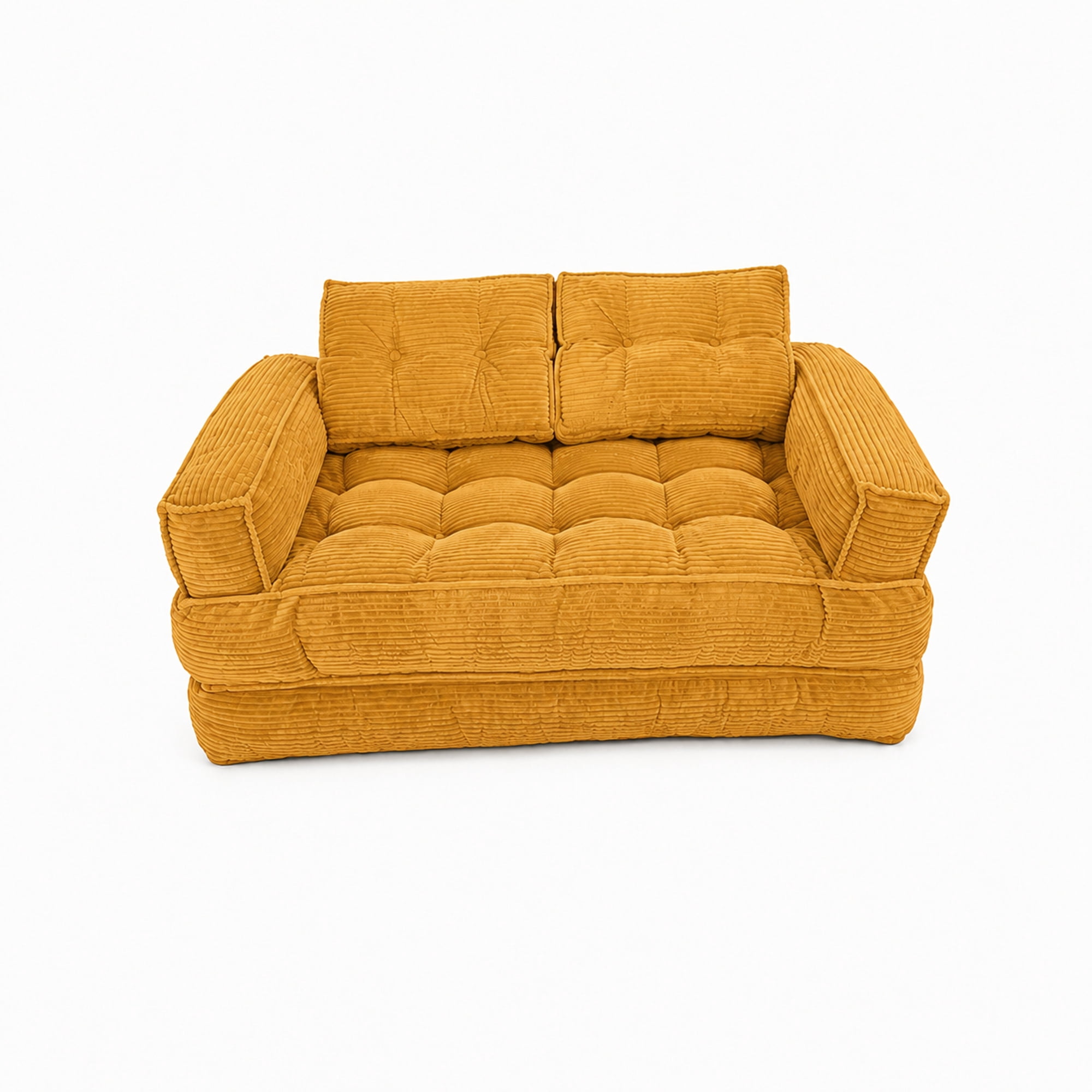 Modular Floor Sofa 51.18 Inch, 2-Seater Corduroy Couch with Chaise Lounge, Lazy Double Sofa for Living Room and Apartment, No Assembly Required, Orange