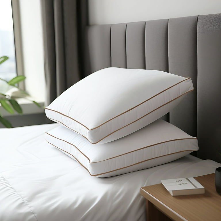 Unikome Standard Goose Down Pillows Set of 2 100 Cotton Gusseted Quilted Hotel Bedding in Queen and King Size Walmart