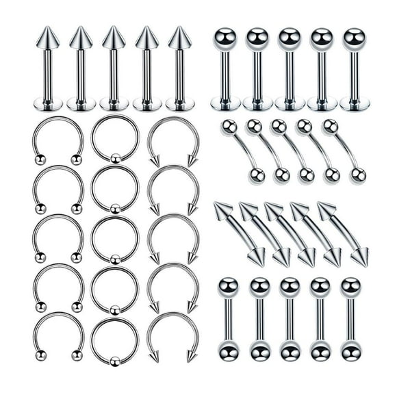 40 piezas de anillos de tabique de acero inoxidable de 16 g, anillos para cejas, labios y lengua, joyería para 6 mm
