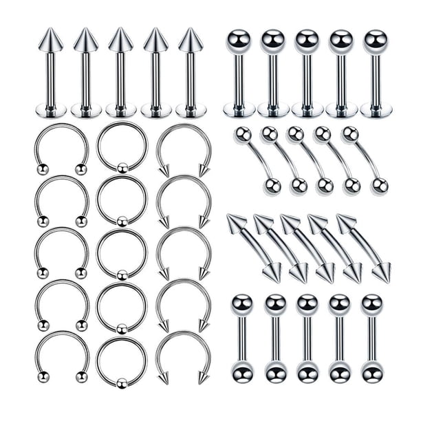 40 piezas de anillos de tabique de acero inoxidable de 16 g, anillos para cejas, labios y lengua, joyería para 6 mm
