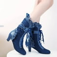 thumbnail image 6 of YLYL Women Vintage Victorian Boots 70s Sweet Bow Mid Heels Lace up Kawaii Witch Mid Calf Boots, 6 of 6