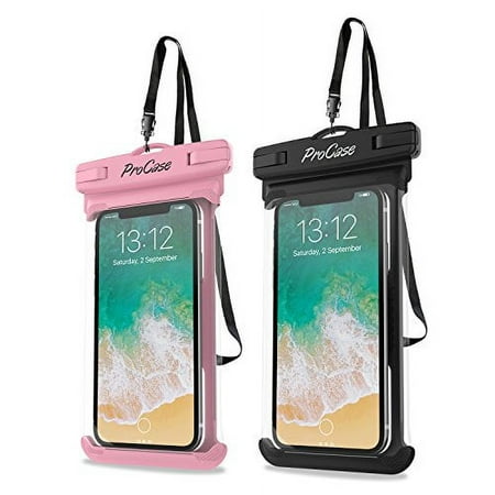 ProCase Waterproof Phone Pouch Case Dry Bag for iPhone 14 13 Pro Max Mini 12 11 Pro Max XR XS X 8 7 6S Plus SE, Galaxy S23 S22 S21 Note Pixel Up to 7", Cruise Essentials -2Pack, Pink/Black