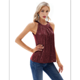 thumbnail image 3 of Tops de Lentejuelas con Cuello Halter para Mujer, Sin Mangas, Brillantes, Fruncidos, Fluidos y Brillantes, para Club, Fiestas. Vino Tinto XL, 3 of 7