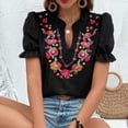 thumbnail image 3 of Vestidos Casuales Para Mujer, Blusas De Mujer De Moda Suéter de manga corta con cuello en V y bordado de lino sintético para mujer, top de moda, 3 of 5