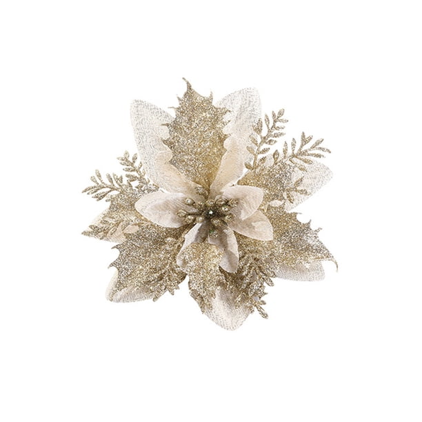Matsuzay 10 Uds. De polvo de brillo de flores artificiales de Navidad, adornos de árbol de Navidad DIY, flores falsas, decoraciones de Año Nuevo de Kits de decoración para fiestas uno Matsuzay HA002044-01