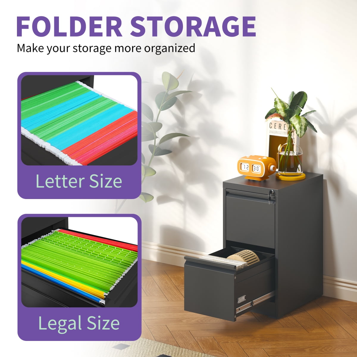 2-Drawer Lockable Metal Vertical File Cabinet Steel Storage for A4/Legal/Letter Sizes Office/Home