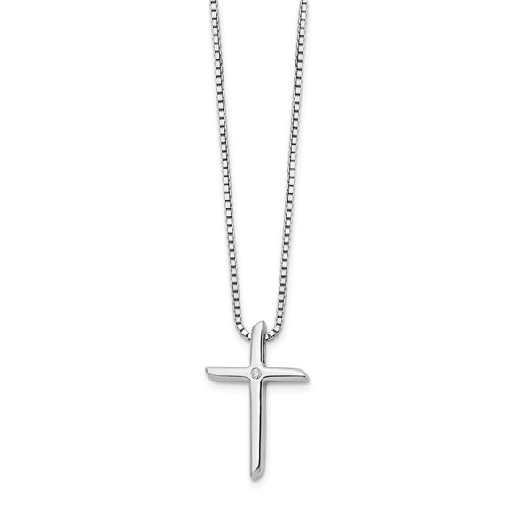 925 Sterling Silver White Ice .01ct. Diamond Cross Necklace; 18 inch; for Adults and Teens; for Women and Men