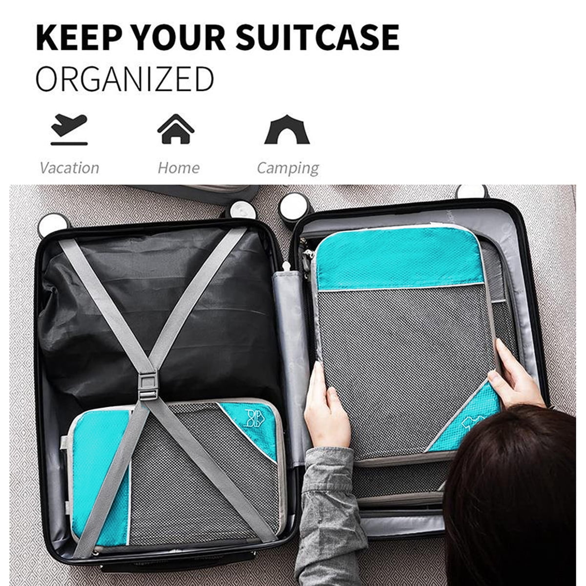 AUXDIQ 6 PCS Compression Packing Cubes Travel Luggage Organizer Bags Set Packing Organizers Compression Suitcase Bag Travel Essential Bag