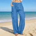 thumbnail image 2 of BRGZLK Women Cotton Linen Drawstring Wide Leg Pants Loose Solid Color Elastic High Waisted Casual Trousers with Pockets, 2 of 6