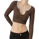 thumbnail image 1 of Blusas sexys para mujer, camisas de manga larga, blusas ajustadas de corte bajo, escote en V, camisas de otoño, blusas, XS-L, 1 of 5