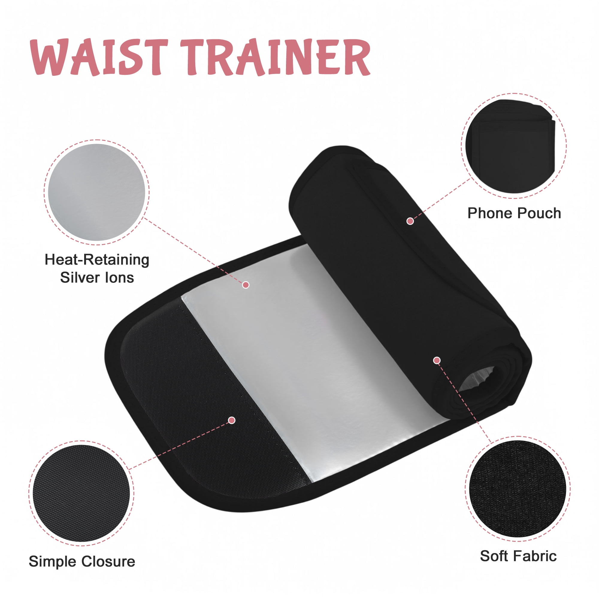 Unique Bargains Silver-ion Sweat Anti-Slip Waist Belt with Pocket M Black