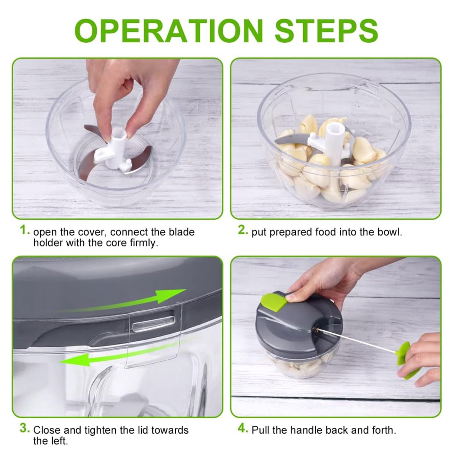 520ml Manual Food Chopper Shredder with 6 Stainless Steel Blades, Portable Hand Pull String Blender for Garlic, Chili Peppers, Peppers, Carrots, Onions and other Vegetables