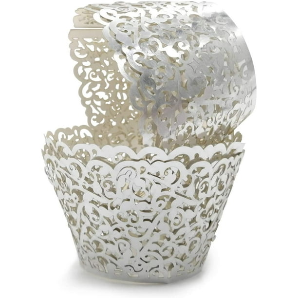 50Pcs Cupcake Wrappers Artistic Bake Cake Paper Filigree Little Vine Lace Laser Cut Liner Baking