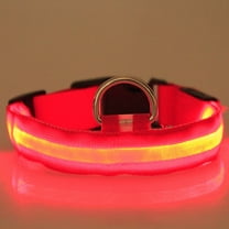 SugarBloom Nylon LED Dog Collar, Solid Glow Light Up Collar with Adjustable Strap, Night Safety Reflective Pet Necklace for Walking Running,Red L