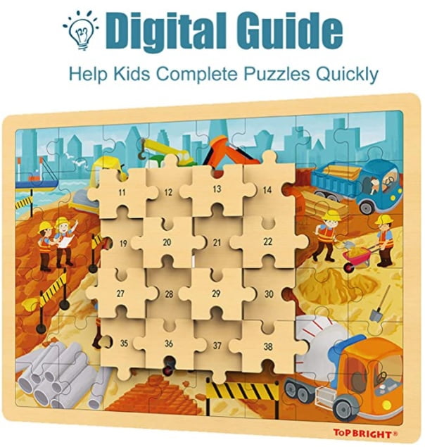 TOP BRIGHT 48 Piece Puzzles for Kids Ages 4-8-Construction Wooden ...