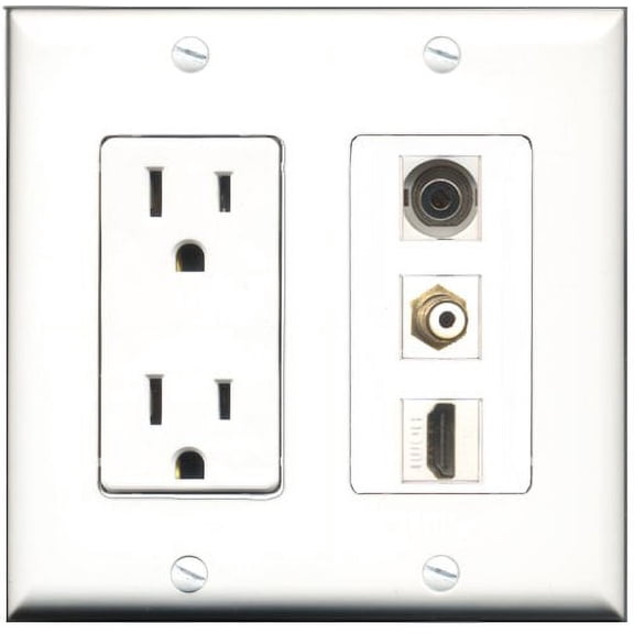 RiteAV - 15 Amp Power Outlet 1 Port HDMI 1 Port RCA White 1 Port 3.5mm Decorative Wall Plate